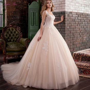 Julia Kui Великолепные свадебные платья трапециевидной формы С глубоким вырезом и шлейфом