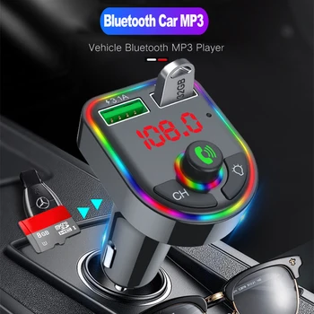 2022 Рассеянный свет Bluetooth 5.0 FM-передатчик Автомобильный MP3-плеер Беспроводной аудиоприемник громкой связи USB Быстрая зарядка TF U Воспроизведение диска