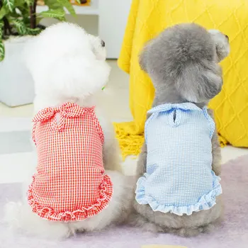 Одежда для собак Клетчатое платье на подтяжках для собак Одежда для кошек Маленькая Милая Тонкая Весенне-летняя мода Простые Йоркширские Аксессуары