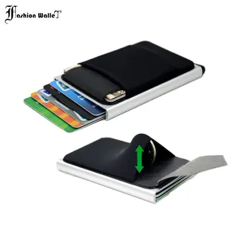 Тонкий алюминиевый кошелек с эластичной задней сумкой, держатель для кредитных карт, мини-RFID-кошелек, автоматический всплывающий чехол для банковских карт.