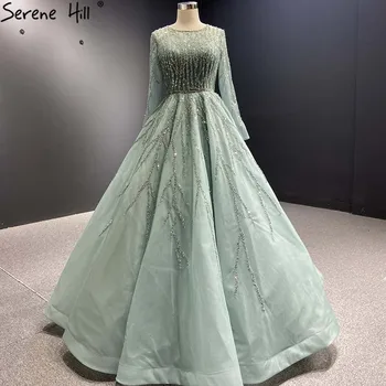Мусульманские синие роскошные свадебные платья 2023 на шнуровке из бисера высокого класса для новобрачных BHM67395, выполненные на заказ Serene Hill