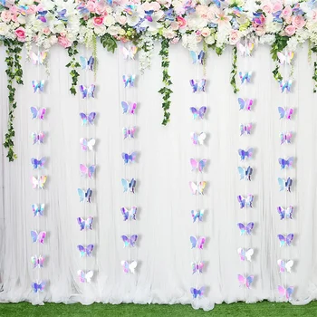 свадебные украшения с 3D бабочками из блестящей бумаги 3 м, Гирлянда, баннер, растяжка для душа ребенка, День рождения, Пол, праздничные принадлежности