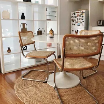 Скандинавский обеденный стул для кухни, кресло, мебель для дома, Художественная спинка офисного стула, Простые одинарные кованые стулья из ротанга, вставки из ротанга