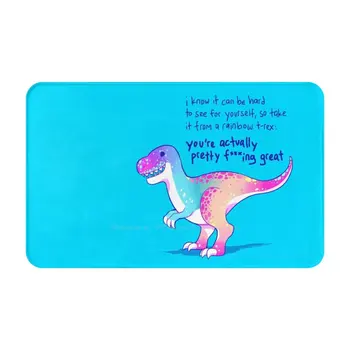 Ты на самом деле Чертовски Классный Радужный Тираннозавр 3D, Мягкий Нескользящий Коврик, Коврик Для ног, Пастельный Радужный Коврик.