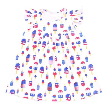 День независимости, 4 июля, Летний бутик для маленьких девочек, детское платье из молочного шелка с рисунком эскимо