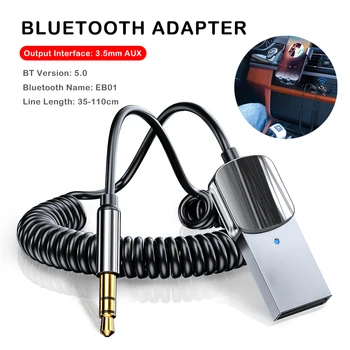 Передатчик-приемник Bluetooth 5.0, беспроводной адаптер USB Powerd с микрофоном 3,5 мм, автомобильный аудиозвук AUX, громкая связь, Подключи и играй