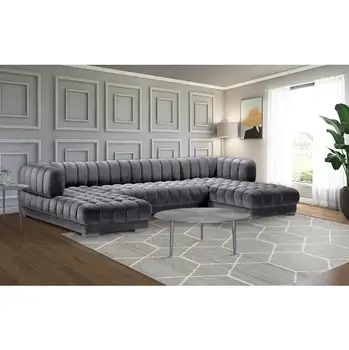 Комплект секционных диванов для гостиной с бархатной обивкой из 3 предметов