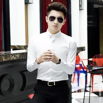 Высококачественная мужская весенне-летняя корейская версия, однотонные повседневные рубашки, приталенная универсальная уличная рубашка;