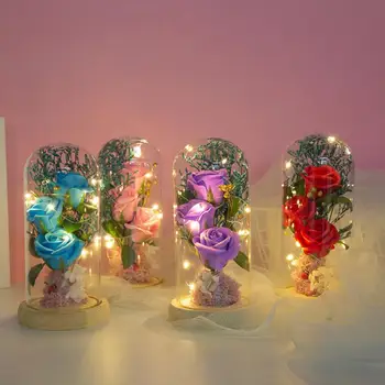 Розовая Лампа Искусственный Цветок Сверкающий Свет Имитация Анти-выцветающего Стекла Вечный Декор Аксессуары ко Дню Святого Валентина