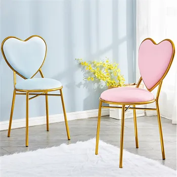 Стул Для макияжа Nordic Fairy Heart Chairs Home Backrest Ins Спальня Светлая Роскошная Принцесса Туалетный Столик Табурет Обеденный Стул