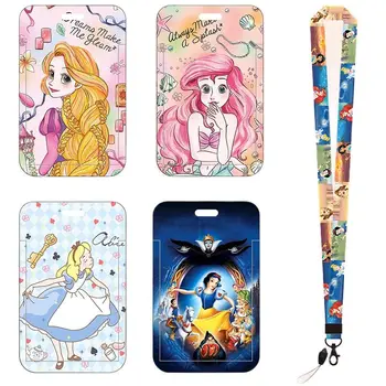 Набор брелоков для удостоверения личности Disney Princess Girls, набор полосок для кредитных визитных карточек, шейный ремешок, защита Праздничной подарочной карты