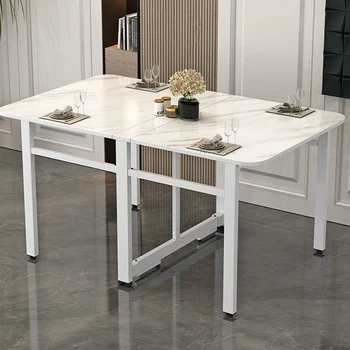 Современные обеденные столы из искусственной доски для домашней мебели Переносные столы Прямоугольный шкив для перемещения Многофункционального складного обеденного стола
