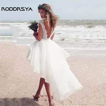 Мини-свадебные платья RODDRSYA Hoho с кружевным воротником-лодочкой, открытой спиной Для свадебных платьев, простые женские платья невесты с короткими рукавами платье женс