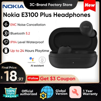 Nokia E3100 Plus True Wireless Bluetooth 5.2 Наушники для шумоподавления в ухе Спортивные музыкальные наушники для Android IOS