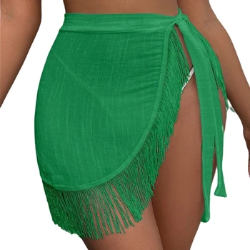 Женские пляжные саронги, прозрачные накидки, юбка-бикини с кисточками, оберточная бумага для купальников