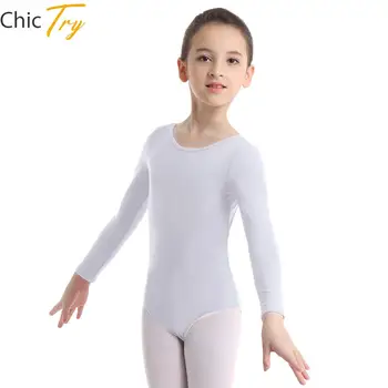 Балетные трико для девочек, Детские гимнастические трико, Однотонный спортивный костюм с длинным рукавом, одежда для выступлений и танцев
