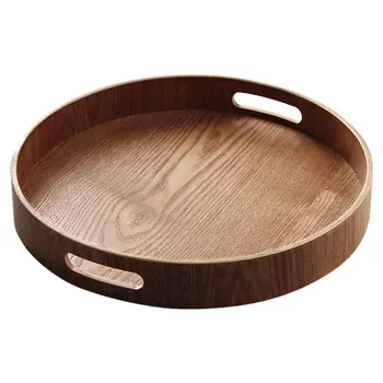 Круглый сервировочный бамбуковый деревянный поднос для обеденных подносов Чайный бар Контейнер для завтрака с ручкой Лоток для хранения