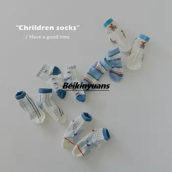 Детские носки оптом, летние сетчатые носки с милым мишкой из мультфильма, полосатый носок