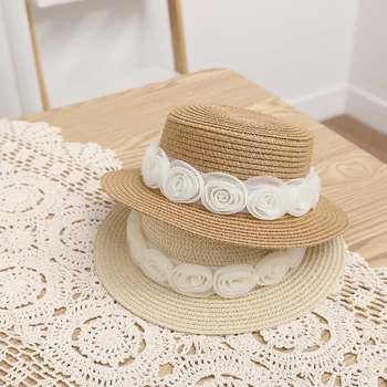 Шляпа в стиле Вестерн Хепберн с белой розой, дышащая винтажная шляпа в стиле Одри, реквизит для фотосессии с белой камелией, головной убор