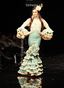 Платья русалки цвета Хантер Грин Айвори для выпускного вечера Moda Flamenc с многоуровневой юбкой и длинными рукавами для танцев Вечерние платья