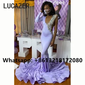 Фиолетовые вышитые бисером вечерние платья русалки с длинным рукавом 2022, вечерние платья с V-образным вырезом, женское вечернее вечернее платье, элегантное платье