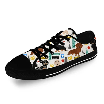 Мультяшная собака Такса, Мопс Текель, повседневная ткань, модная парусиновая обувь с 3D-принтом, низкие Мужские и женские Легкие Дышащие кроссовки