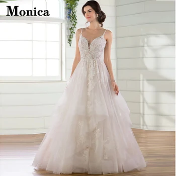 Элегантные свадебные платья MONICA с V-образным вырезом на тонких бретельках, многоуровневой открытой спиной, женское свадебное платье с цветочным принтом, индивидуальное модное платье