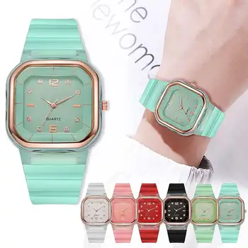 Карамельный цвет Силиконовые женские часы открытый Квадратный циферблат Спортивные наручные часы простая повседневная пара Кварцевых часов relogio feminino