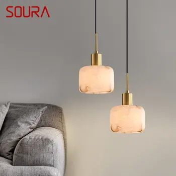 Современный латунный подвесной светильник SOURA Simply Creative Мраморный Подвесной светильник, светодиодная люстра для дома, столовой, прикроватной тумбочки в спальне