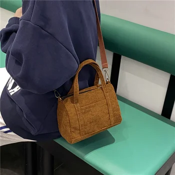 Женская мини-вельветовая сумка через плечо, женская холщовая сумка на молнии, женская повседневная сумочка, тканевый мешочек для девочки