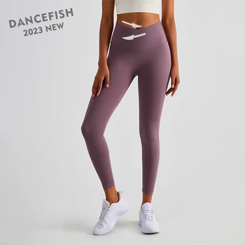 DANCEFISH 2023, женские длинные брюки, двухслойная спортивная одежда с высокой талией и контролем живота, леггинсы для занятий фитнесом и йогой низкой интенсивности, Леггинсы для йоги