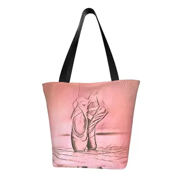 Кавайные балетки Розовые сумки-тоут для покупок многоразового использования, холщовая сумка для покупок в продуктовых магазинах