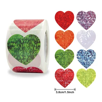 500 шт. / рулон, Креативная красочная серия в форме сердца, 3,8 см, Декоративная наклейка, Модные офисные школьные наклейки с печатью.