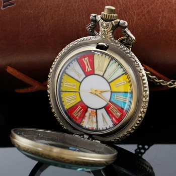 Изысканный модный цветной римский цифровой циферблат, кварцевые карманные часы в стиле стимпанк, мужское и женское ожерелье, подвеска с цепочкой в подарок