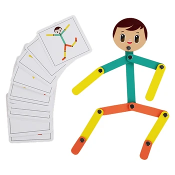 Спортивная поза Деревянный человечек-пазл из 24 двусторонних карточек, игрушка для детей, пазл для малышей, обучающий позированию человека