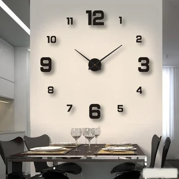 3D Цифровые настенные часы Зеркальная наклейка Семейная комната Современный офис Дизайн в стиле ар-деко Гостиная Кухня Настенные часы Украшение дома