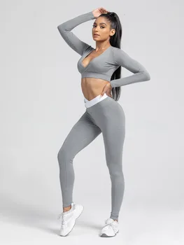 Спортивная одежда для йоги с длинными рукавами и низким вырезом для похудения, короткая сексуальная одежда для бодибилдинга, демонстрирующая тонкую скорость бега, сухую