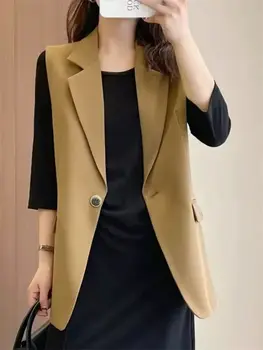 Женский пиджак 2023 Корейского высокого темперамента, универсальный Свободный жилет без рукавов, блейзер с двойным разрезом, жилет, пальто Z640