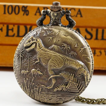 Винтажные кварцевые карманные часы с динозавром, крутые бронзовые часы-ожерелье в стиле панк, Уникальные антикварные часы-подвески, подарки для мальчиков и девочек