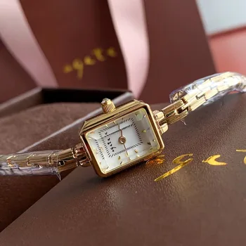 Aget Square Wheat Ear Женские часы Acador в японском стиле, кварцевые часы для подруги, маленькие часы