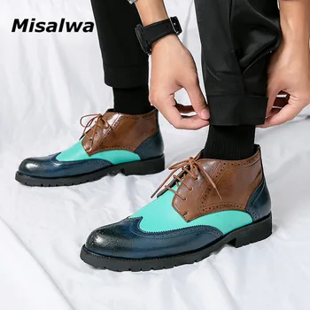 Резные мужские повседневные туфли из искусственной кожи Misalwa в стиле пэчворк, свадебные мужские элегантные туфли, модные сине-красные мужские туфли с перфорацией типа 