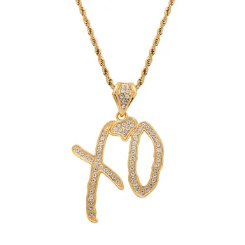 24-Каратный позолоченный цинковый сплав, горный хрусталь, ожерелье в стиле хип-хоп XO, модные украшения для вечеринок