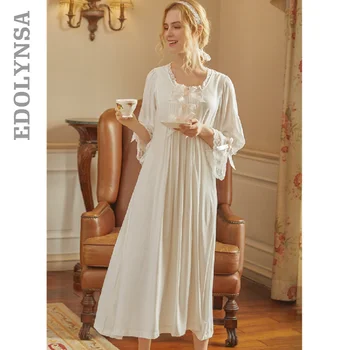 Ночная рубашка, белая летняя пижама, Винтажная хлопковая женская домашняя одежда больших размеров, ночное платье для свадьбы, ночное белье, нижнее белье H114