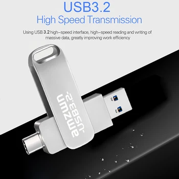 2 в 1 OTG USB-C Флэш-накопитель Металлический Memory Stick Usb 3.2 флэш-диск 64 ГБ 128 ГБ 256 Г 512 Г USB3.2 Двойной C Флешка