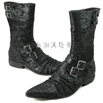 Choudory большие размеры, модные черные/белые мужские ботинки до колена, мотоциклетные ботинки, мужские зимние ботинки из натуральной кожи с пряжкой