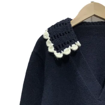 Женский свитер, пуловер с V-образным вырезом, вязаный однотонный воротник 