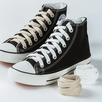 Классические Черные Белые Двойные хлопковые Плоские шнурки для спортивной обуви, женские Мужские шнурки с высоким берцем и низким берцем