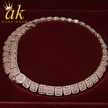 Aokaishen 12 мм Багетная цепочка для женщин, ожерелье, звено золотого цвета, блестящий цирконий, модные уличные украшения в стиле хип-хоп, рок