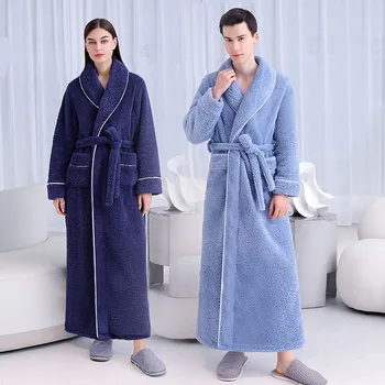 Кимоно, осенне-зимний халат из кораллового флиса, теплые мужские халаты, ночная пижама большого размера, женская домашняя одежда с поясом