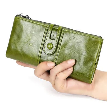 RFID Женский кошелек-клатч, Винтажный Длинный кошелек на молнии из натуральной кожи для мужчин и женщин, многофункциональный кошелек, держатель для кредитных карт